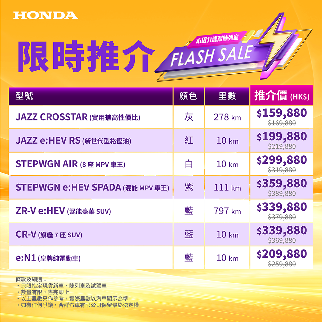 Honda Flash Sale <br> Limited-Time Offers Up to HK$ 40,000^